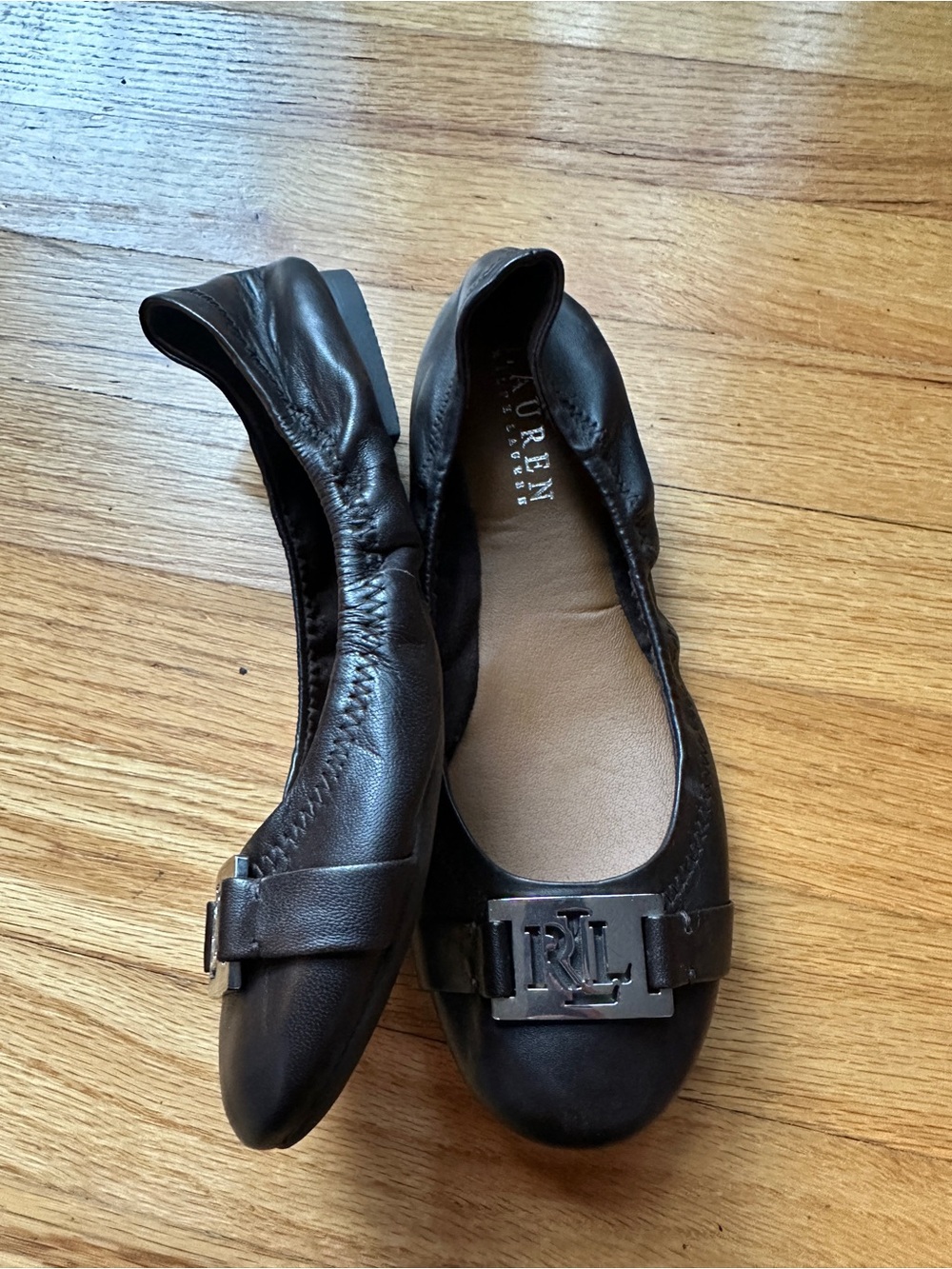Lauren Ralph Lauren Black Leather RL Logo Ballet Flats Size 6B